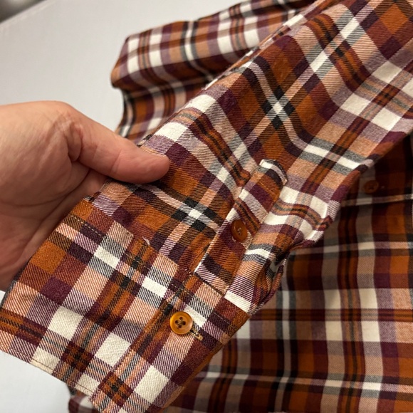 beachlunchlounge Men's Plaid Shirt - Brown, White, and Purple - Picture 3 of 6